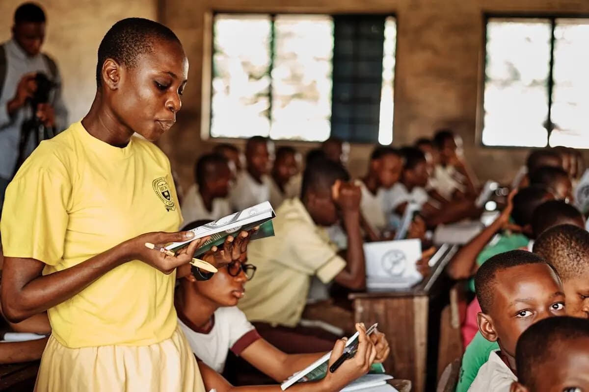 Students learning in a classroom